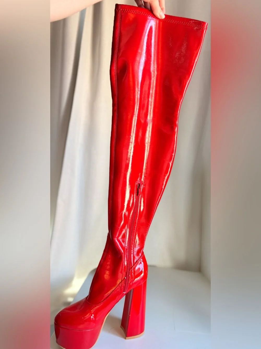 Sexy Red Thigh High Go-Go Platform Boots Size 8